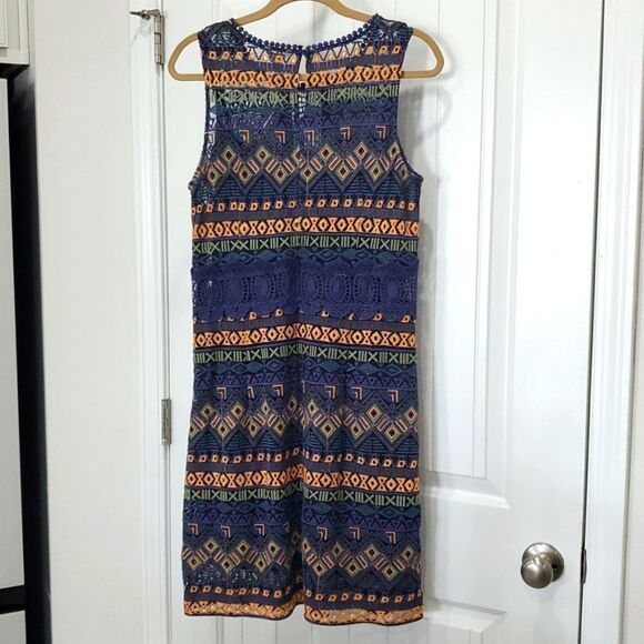🌞Cato Sleeveless Women’s Lace, Embroidered Navy Boho Design Midi Dress, 14 NWT - Picture 8 of 8